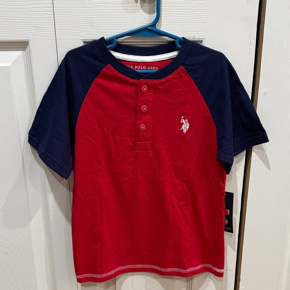 U.S. Polo Assn. Boys' Red with Navy Raglan Henley Tee 5/6